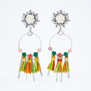 DANNIJO x Anthropologie White Rose Rhinestone Multicolor Tassel Earrings